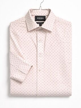 Bonobos Slim Fit Dress Shirt 16/34 White Red Print Wrinkle-Free